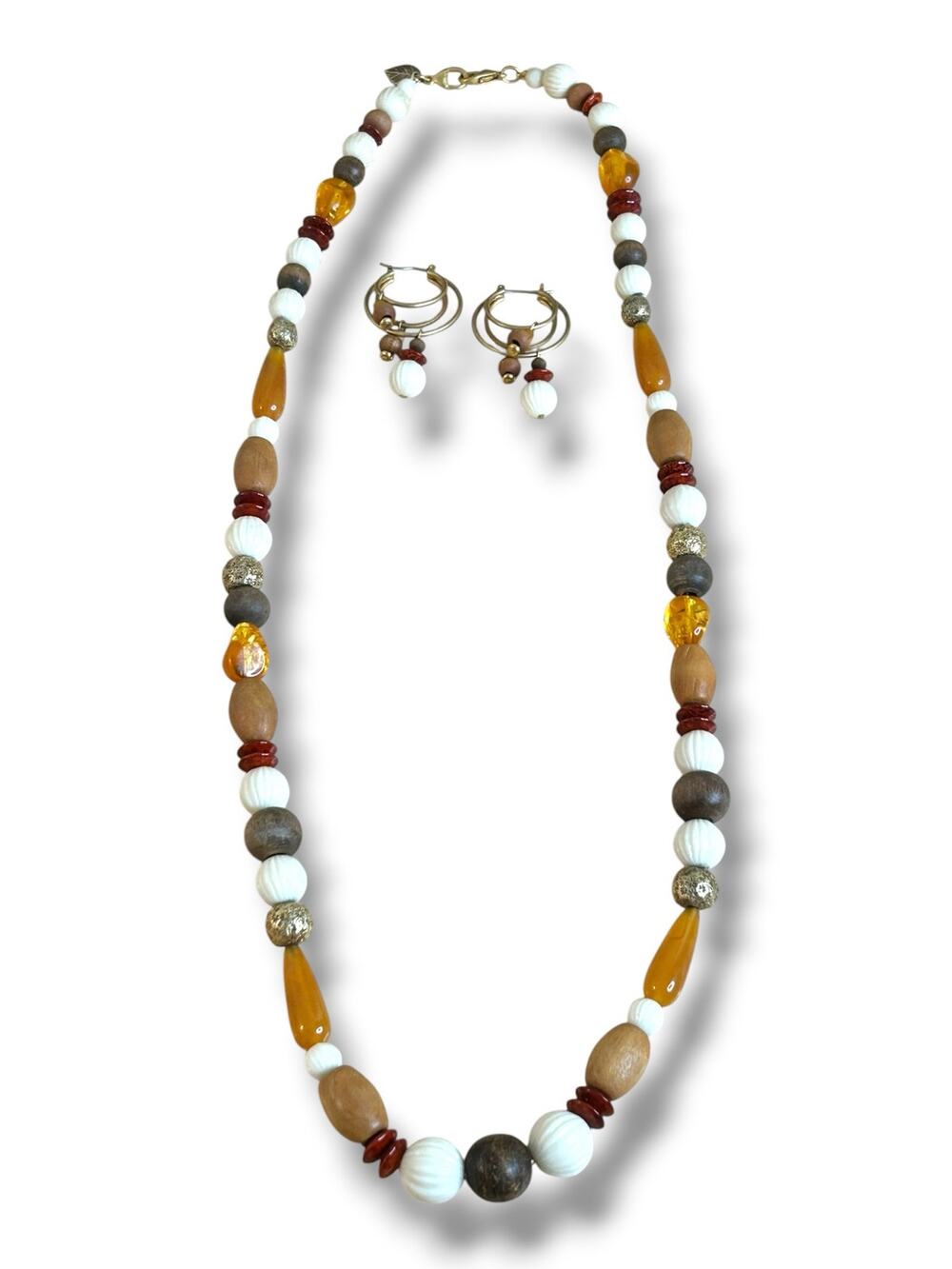 Vintage Liz Claiborne Autumn Hues Beaded Necklace Earrings Matching Set
